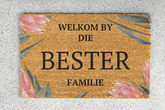 Personalized coir doormat handmade by Matnifique.