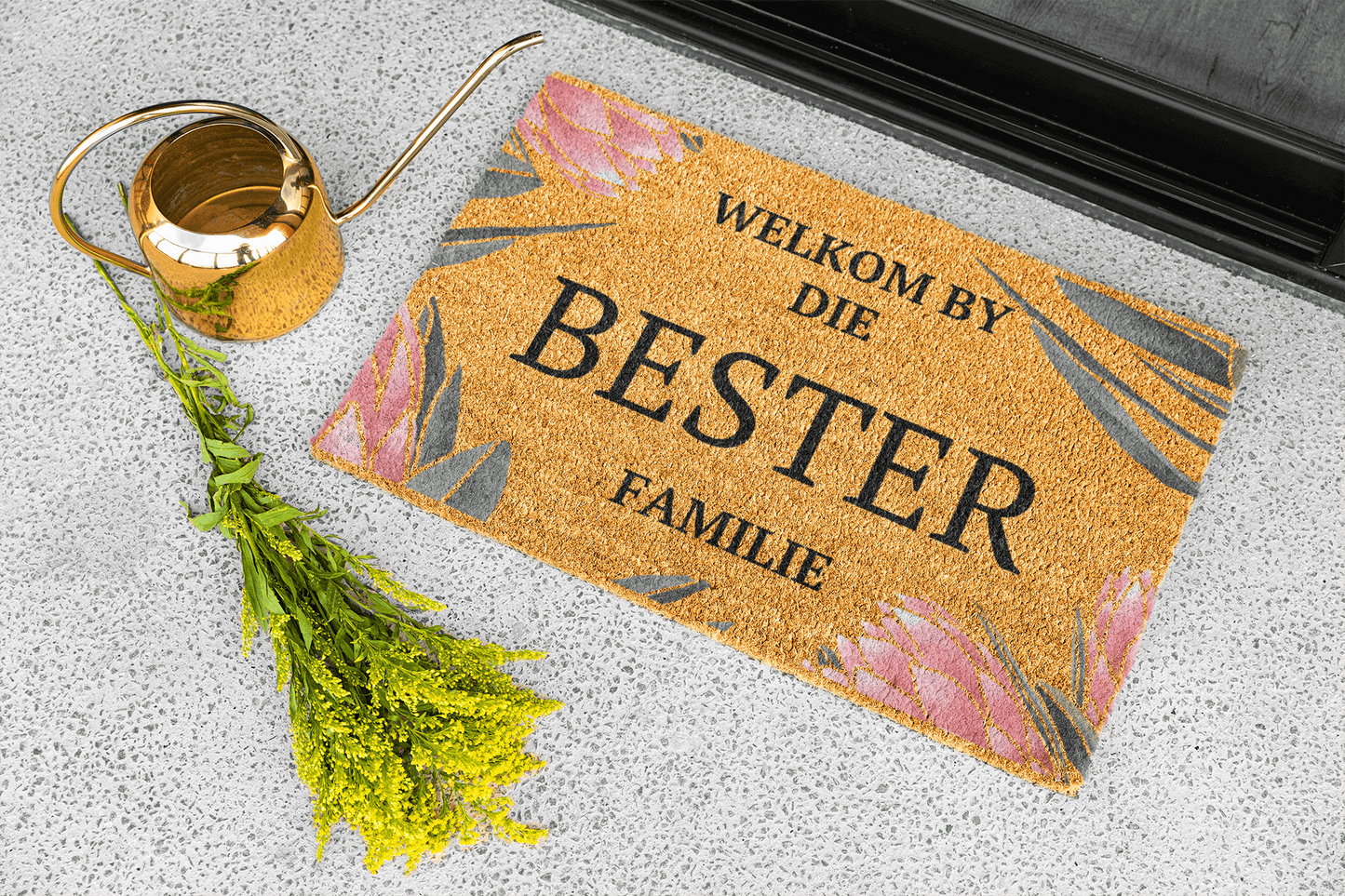 Personalized coir doormat handmade by Matnifique.