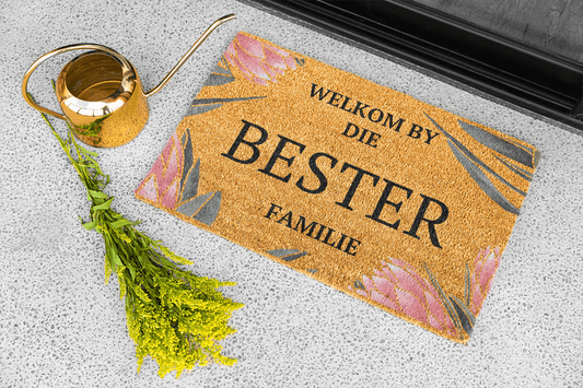 Personalized coir doormat handmade by Matnifique.