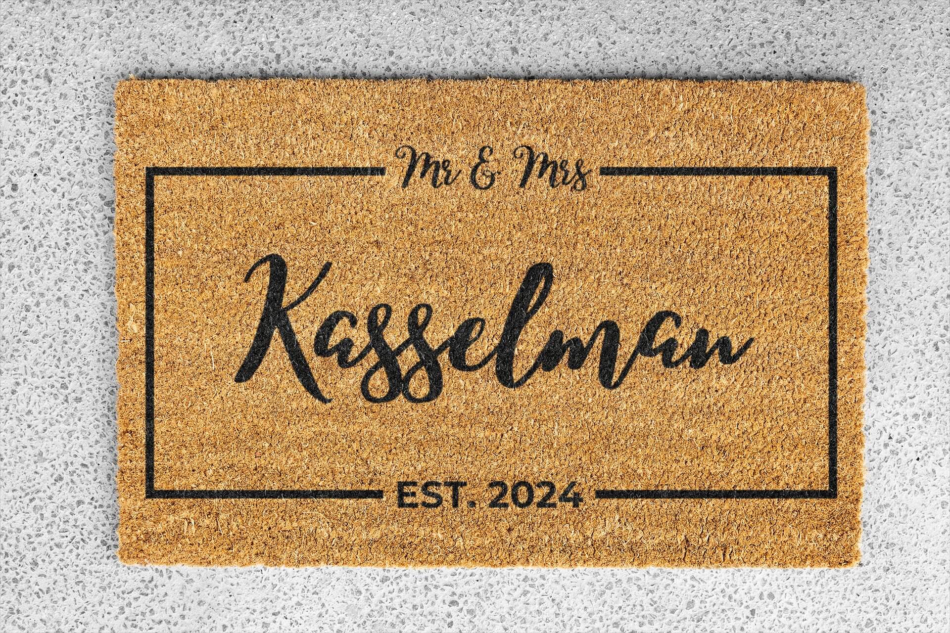Personalized coir doormat handmade by Matnifique.
