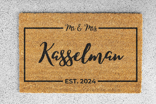 Personalized coir doormat handmade by Matnifique.