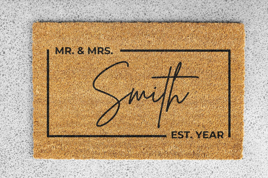 Personalized coir doormat handmade by Matnifique.