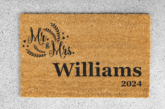 Personalized coir doormat handmade by Matnifique.