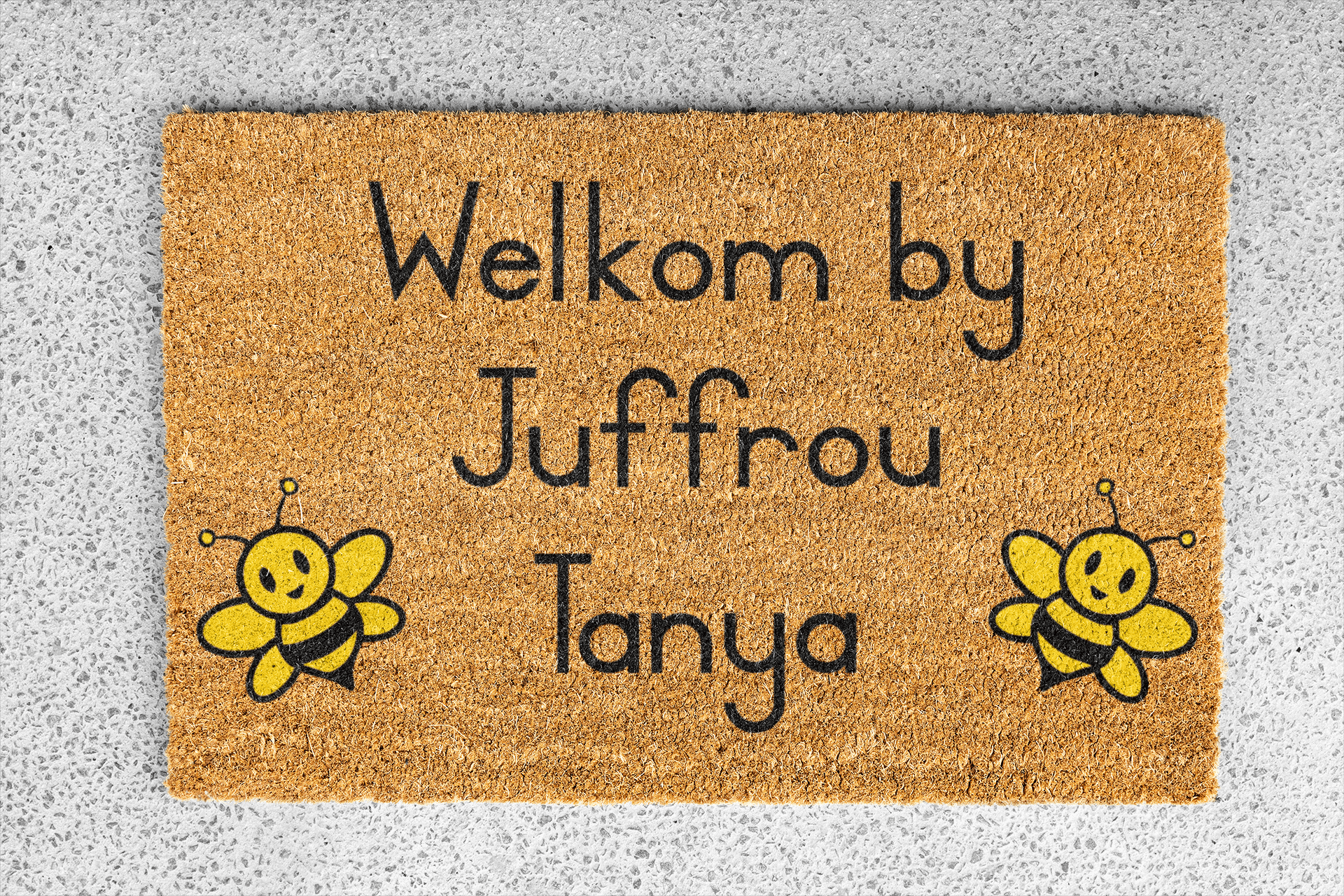 Personalized coir doormat handmade by Matnifique.