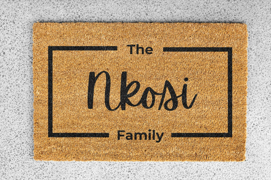 Personalized coir doormat handmade by Matnifique.