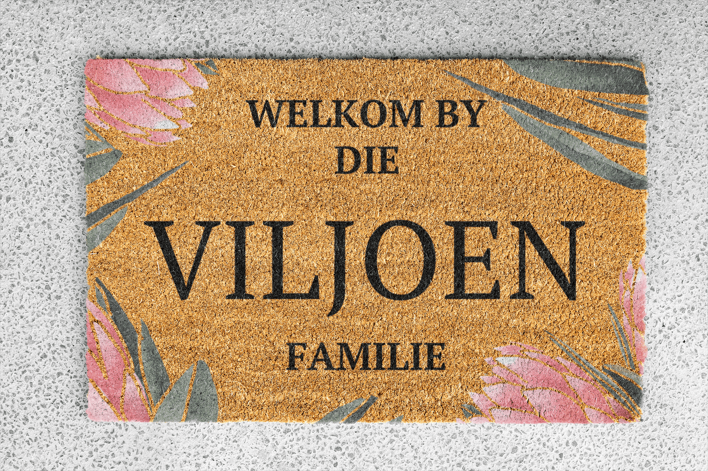 Personalized coir doormat handmade by Matnifique.