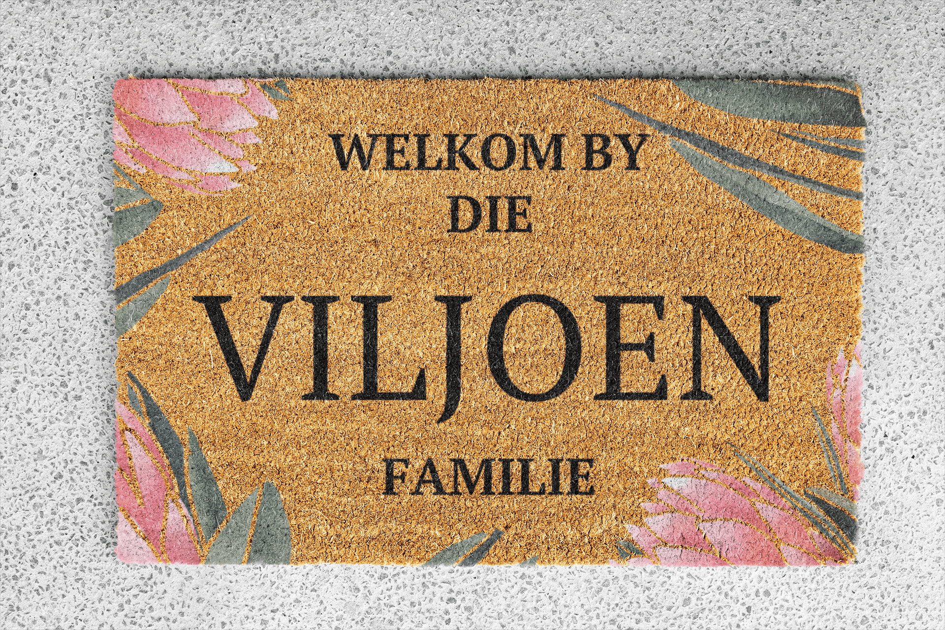 Personalized coir doormat handmade by Matnifique.