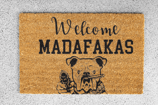 Personalized coir doormat handmade by Matnifique.
